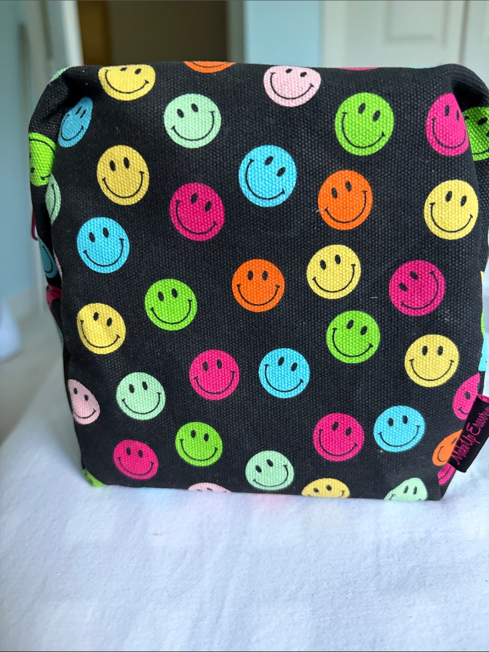 Smiley Face Cosmetic Pouch - Multicolor on Black